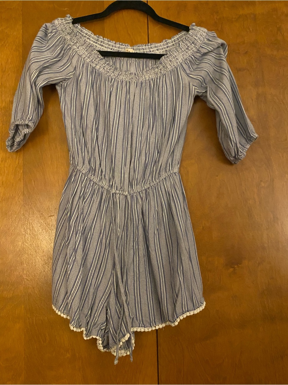 Hollister Blue Striped Off-Shoulder One-Piece Romper